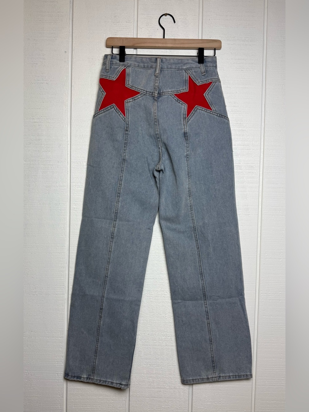 Women’s Y2K Light Wash Denim Jeans Red Star Back Pockets High Rise Size 28x28